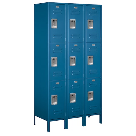 Salsbury Industries Wardrobe Locker, 45" W, 18" D, 78" H, (3) Wide, (9) Openings, Blue 53368BL-U